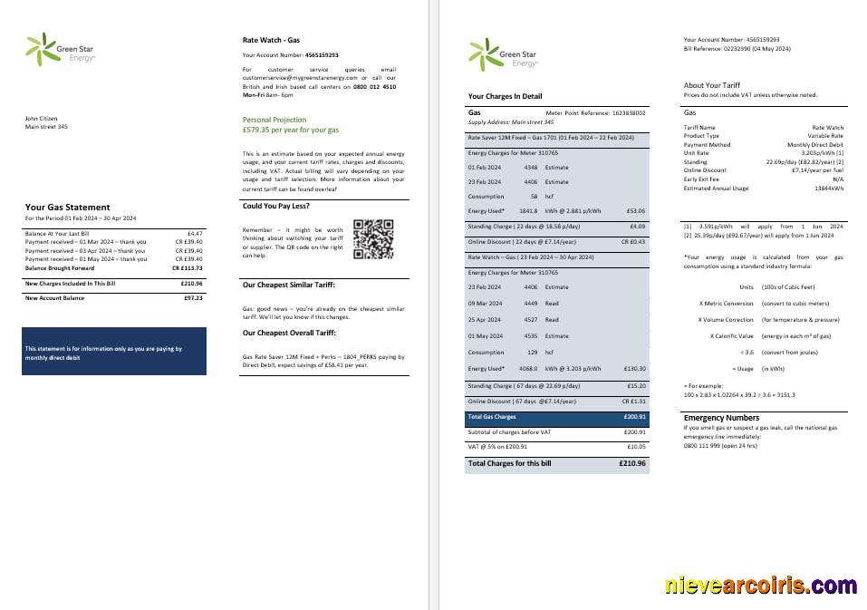 UK Green Star Energy energy utility bill 3